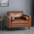 thumbnail image 2 of GDF Studio Hixon Contemporary Faux Leather Tufted Club Chair with Bolster Pillows, Cognac Brown and Espresso, 2 of 9