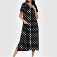 thumbnail image 2 of Tnhcen Women's Zip Up Robe Long Length Pajama Dress Polka Dot Print Cozy Fleece Loungewear with Pockets Soft Sleepwear S-2XL Black, 2 of 7