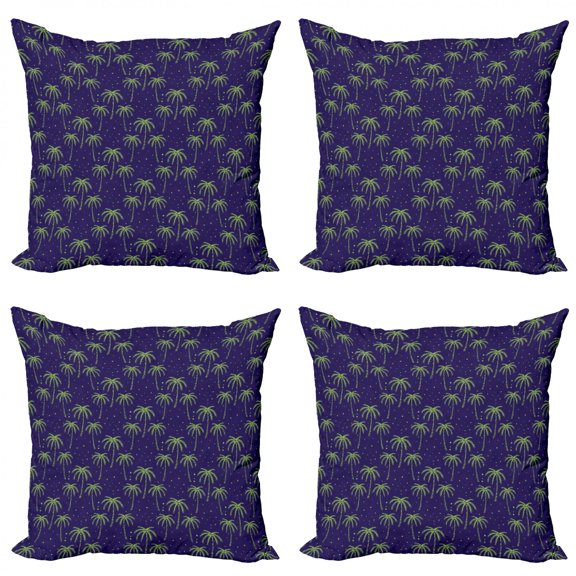 Tropical Throw Pillow Cushion Case Pack of 4, Tree Pattern Exotic Climates Woodland Jungle Summer Nature Illustration, Modern Accent Double-Sided Print, 4 Sizes, Indigo Lime Green, by Ambesonne