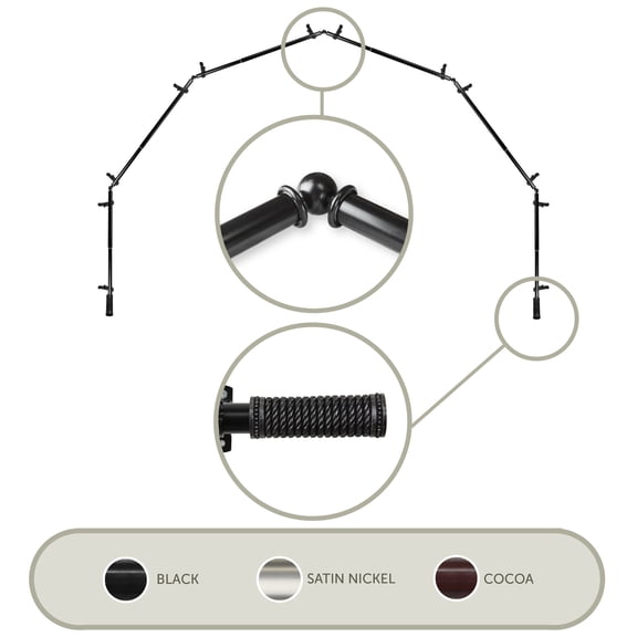 Contemporary Home Living 263.5" Black Solid Contemporary 6-Sided Bay Window Curtain Rod