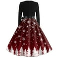 thumbnail image 3 of Women's Christmas Print Flare Dress with Snowflake, Christmas Tree and Snowman Pattern, Long Sleeve V-Neck Vintage Party Dress for Holiday Festive Occasions,White,Size XL, 3 of 4