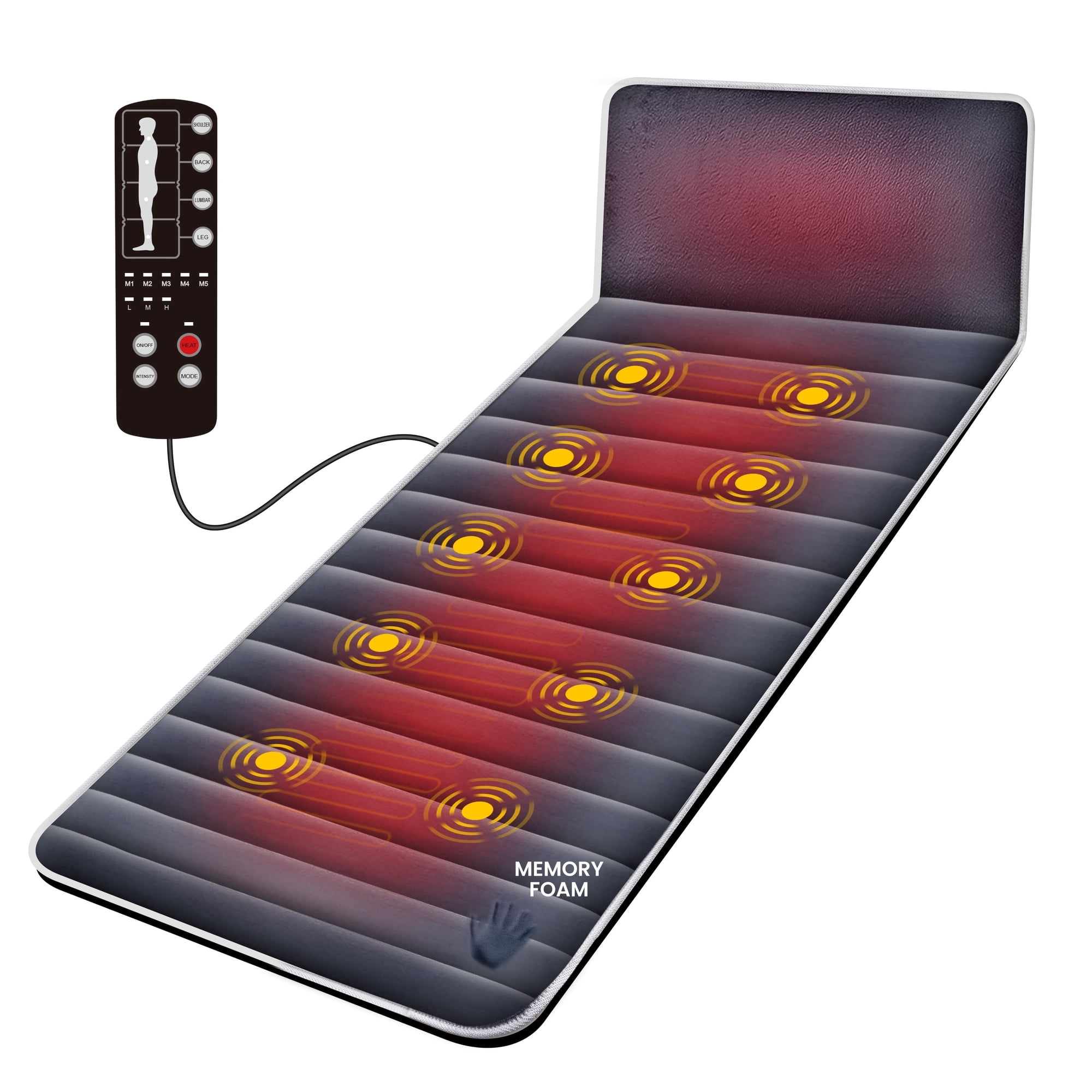 Snailax Massage Pad with Heat,Memory Foam Back Massager with Adjustable Intensity