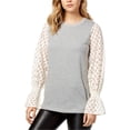 thumbnail image 1 of Kensie Womens Lace-Contrast Pullover Sweater, Grey, Large, 1 of 2