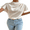 White, variant on Women's Silk High Neck Ruched Shirt Summer Short Sleeve Elegant Tops S-2XL