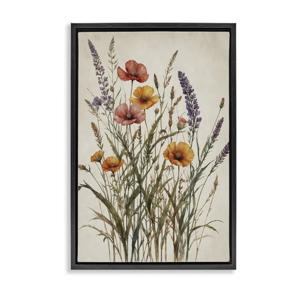 Stupell Industries Vintage Collection of Meadow Botanicals Black Framed Floater Canvas Wall Art, design by Nataly White