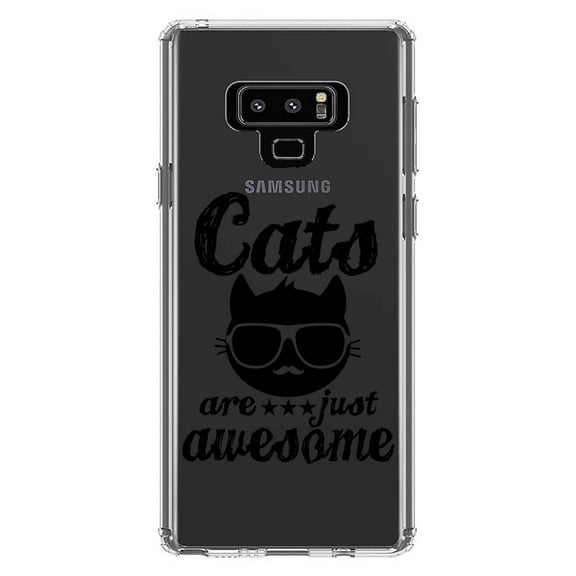 DistinctInk Clear Shockproof Hybrid Case for Samsung Galaxy Note 9 - TPU Bumper Acrylic Back Tempered Glass Screen Protector - Cats Are Just Awesome