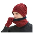 thumbnail image 2 of ZSQDM Men's Winter Hat Cap Collar Set Plus Velvet Thick Knit Hat and Muffler Gloves beanie of Men Mens Bucket Hat Scarf ,Hat,& Gloves Mens Baseball Cap, 2 of 3