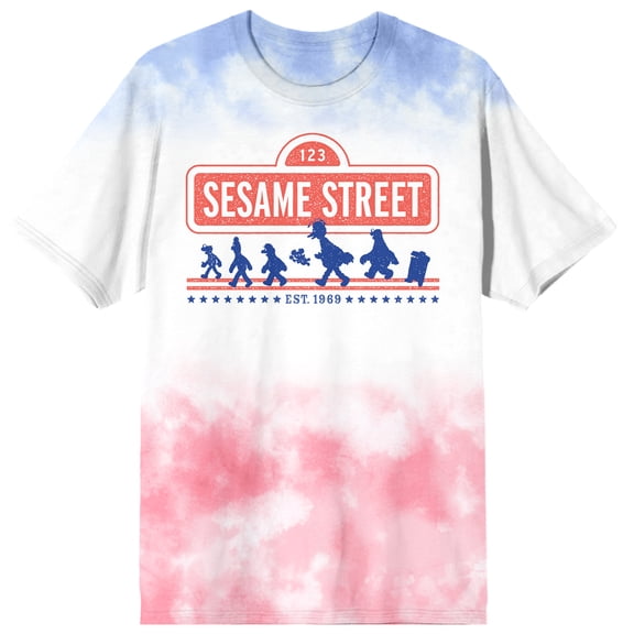 Sesame Street Men's Americana Tie-Dye Short Sleeve Graphic T-Shirt-Large