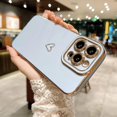 thumbnail image 3 of Compatible with iPhone 14 Pro Max Case Cute, Luxury Plating Heart Phone Case, Electroplated Edge Bumper Case for Women Girls Soft TPU Shockproof Camera Protective Back Cover - Light Blue, 3 of 9