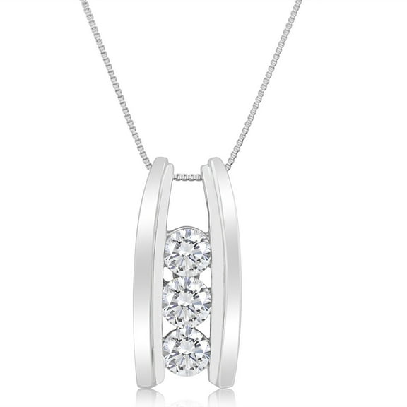 1.00ctw Diamond Three Stone Pendant Necklace in 14k White Gold