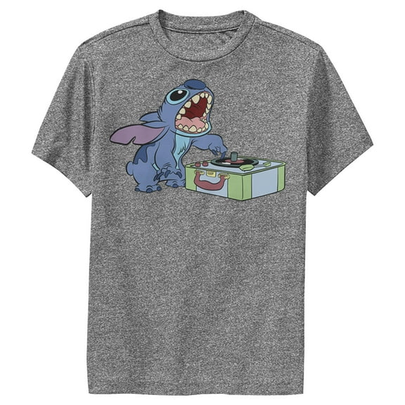 Boy's Lilo & Stitch DJ Record Scratch Master Performance Graphic Tee Charcoal Heather Small