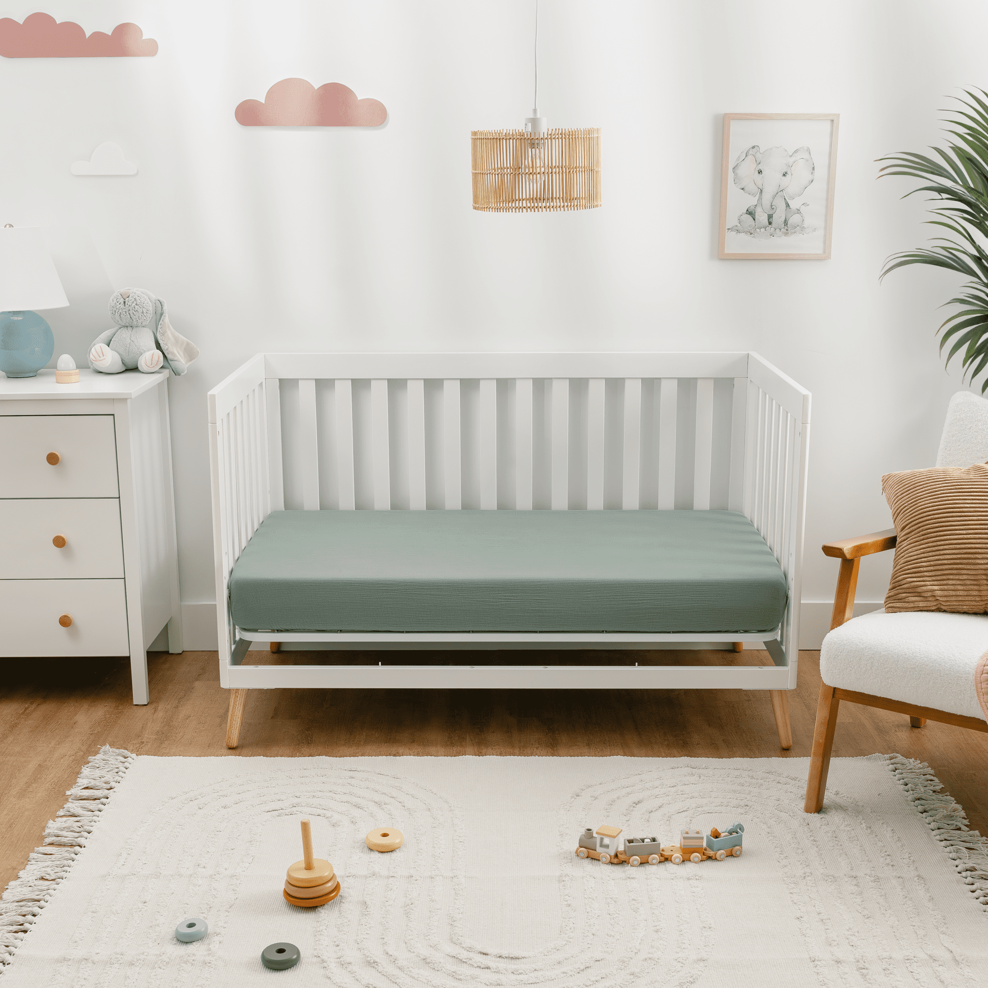 Comfy Cubs Muslin Crib Sheet, 100% Muslin Cotton Crib Sheets for Standard Crib Mattresses (Fern)