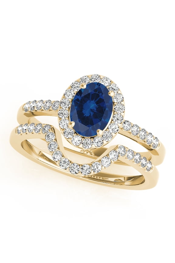 1.10 Ct Oval Shaped Sapphire & Diamond Bridal Set-10K Gold