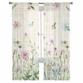 thumbnail image 2 of Vintage Flower Semi Sheer Curtains 84 Inch Length 2 Panels Set, Botanical Wildflower Plant Country Daisy Sheer Kitchen Curtain Privacy Voile Window Curtain for Living Room Bedroom Rod Pocket Drapes, 2 of 7