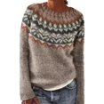 thumbnail image 4 of Baqcunre Womens Knitted Patchwork Print Retro Sweater Casual Loose Crewneck Long Sleeve Lightweight Cropped Pullover Tops for Women, 1PC Sweater Khaki 4XL, 4 of 9
