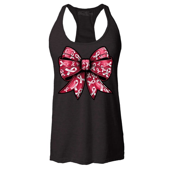 Shop4Ever Women's Breast Cancer Bow Racerback Tank Top XX-Large Black