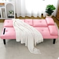 thumbnail image 6 of 67" Black PVC Convertible Sofa Bed with Foldable Backrest and Built-In Cup Holders, Multi-Functional Sleeper Couch for Living Room, Easily Turns Into Guest Bed（Red）, 6 of 9