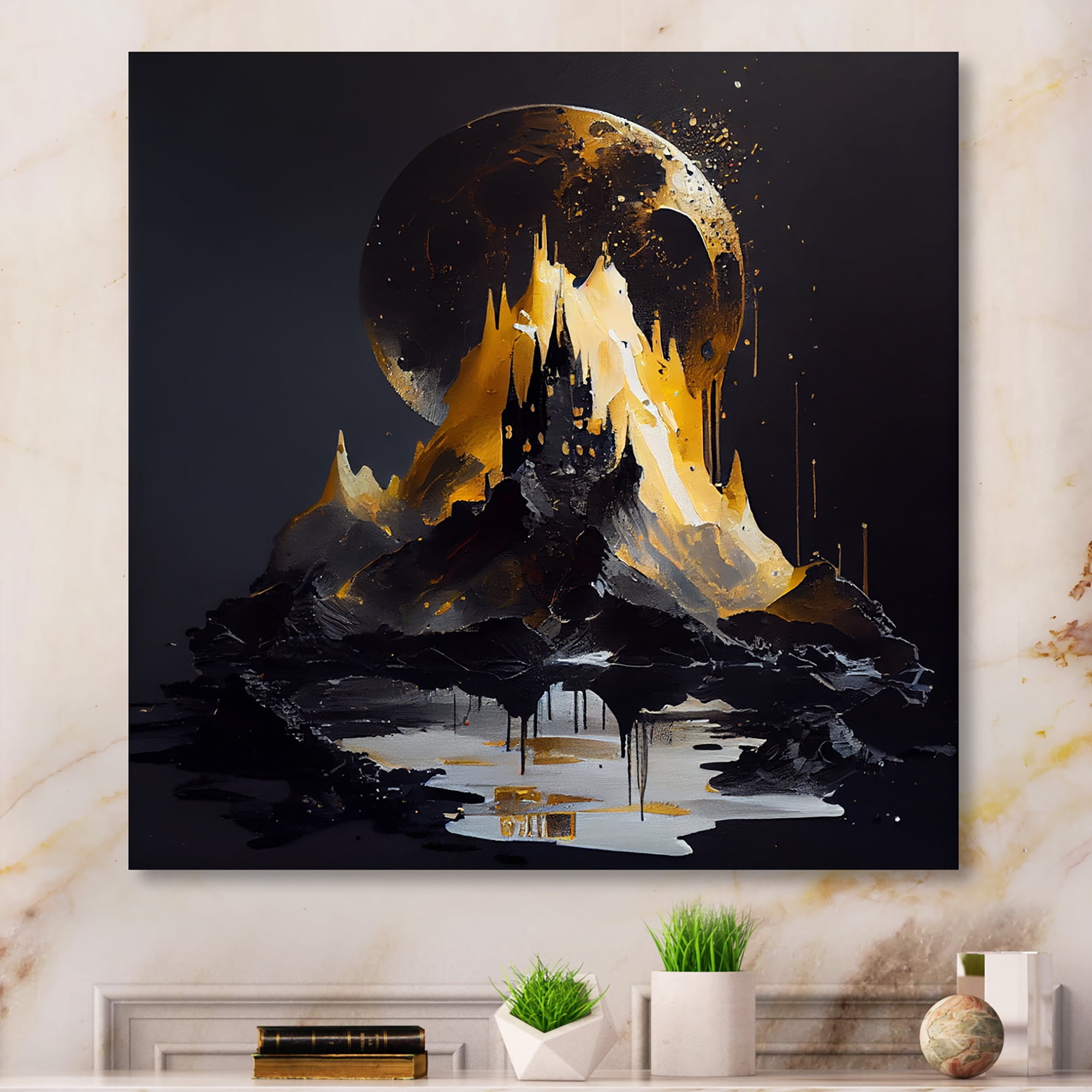 Designart Black And Gold Mountain Landscape I Canvas Wall Art