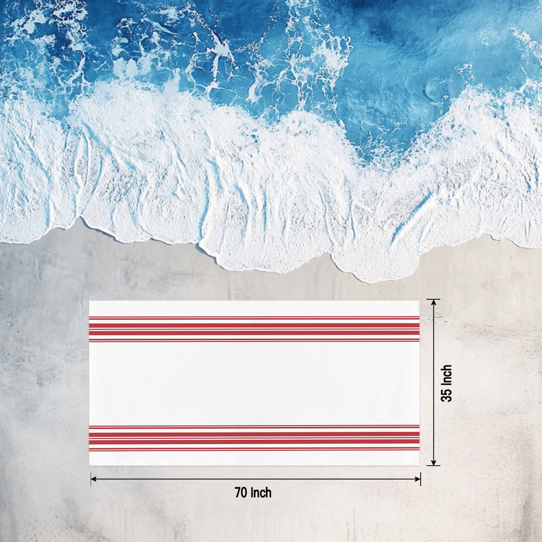 Beach Towel Red Ticking Vertically Stripe Bath Pool Towels Simple Style White Absorbent Beach Towel Soft Large Quick Dry Lightweight Camping Travel Sports Yoga Gym Swim Towels for Adult 35x70 Inch