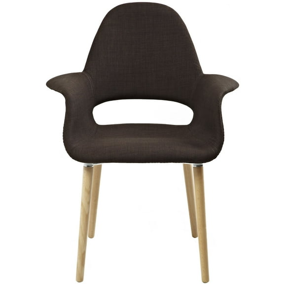 2xhome Mid Century Modern Upholstered Fabric Organic Accent Living Room Dining Arm Chair with Natural Wooden Legs, Brown, Set of 1, 1 piece