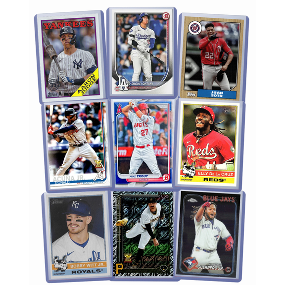 Baseball Cards: Shohei Ohtani, Aaron Judge, Elly De La Cruz, Mike Trout, Ronald Acuna Jr., Bobby Witt Jr., Paul Skenes, Juan Soto, Vlad Guerrero Jr. Assorted Card Gift Pack