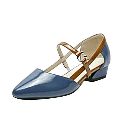 

Blphud Heel Sandals for Women Wide Womens Closed Toe Summer Casual Sandals Breathable Low Heeled Casual Women s Pointed Toe High Heeled Strap Fashion Sandals Women s Sandals Blue 37