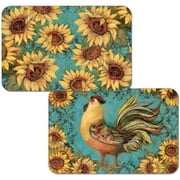 4 Reversible Washable Plastic Placemats, Teal Sunflower