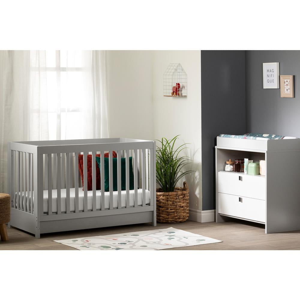 South Shore Cookie Convertible Baby Crib with Drawer, Soft Gray