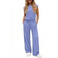 thumbnail image 6 of Stichou Summer 2 Piece Lounge Sets for Women Cap Sleeve Tops Wide Leg Pants 2026 Workout Sets Loose Fit Casual Tracksuit Light Blue S, 6 of 6