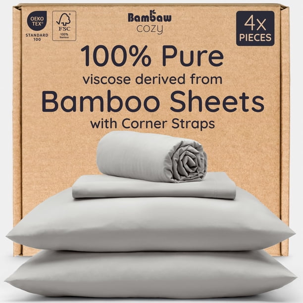 Sábana Ajustable Bambaw California King 100% Bambú Refrescante Gris