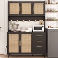 thumbnail image 3 of Rovaurx 70.9" Kitchen Pantry Cabinet with Microwave Shelf, Rattan Freestanding Storage Cabinet with Charging Station, Sideboard Buffet Cabinet with Drawers and Doors, Black and Natural KBG002BME, 3 of 7