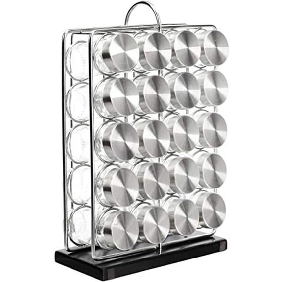 20 Jars Spice Rack Organizer, Space-Saving Kitchen Organizer with Glass Spice Jars, Sturdy, Silver