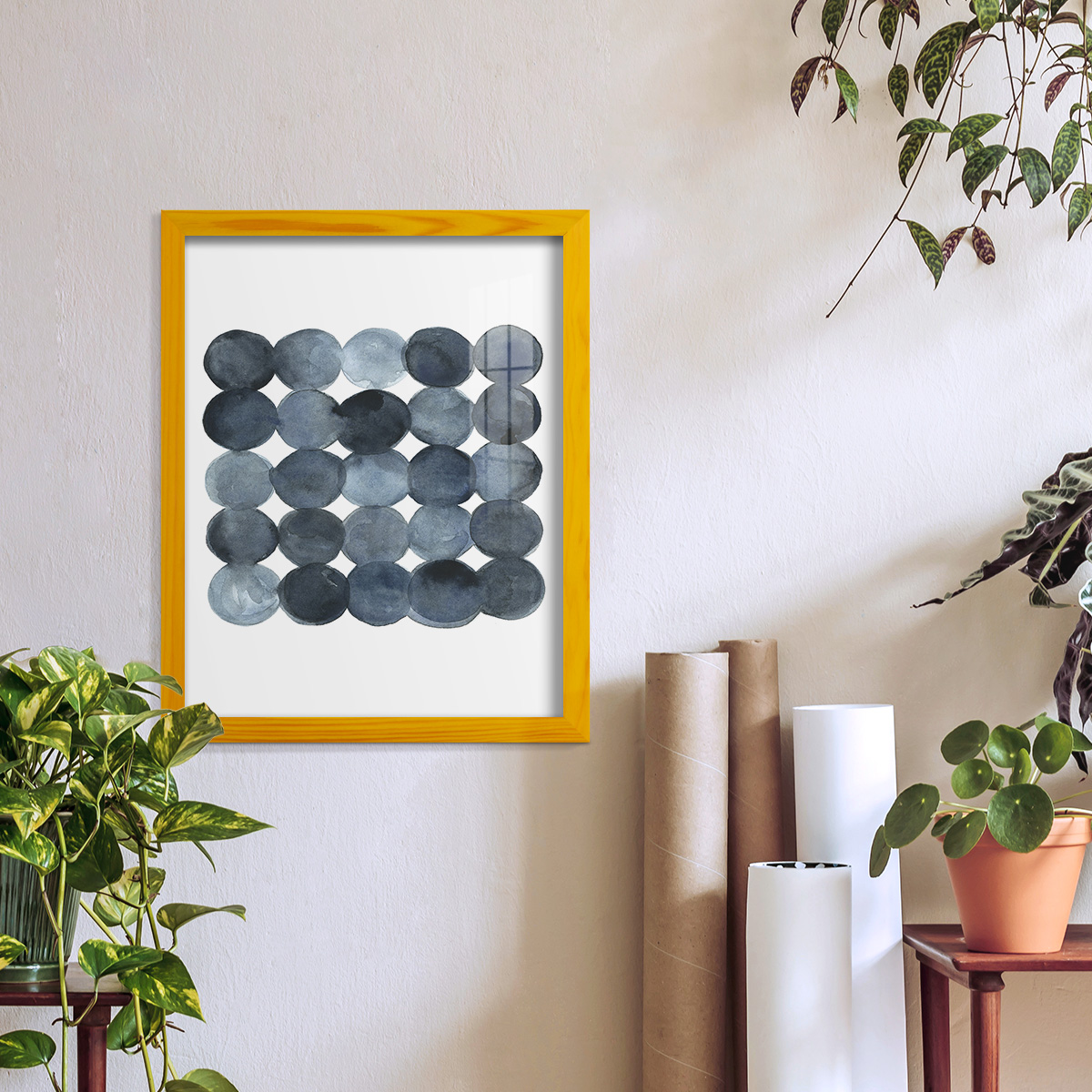 Blue Grey Density I -Framed Print w/glass-Sunflower Yellow