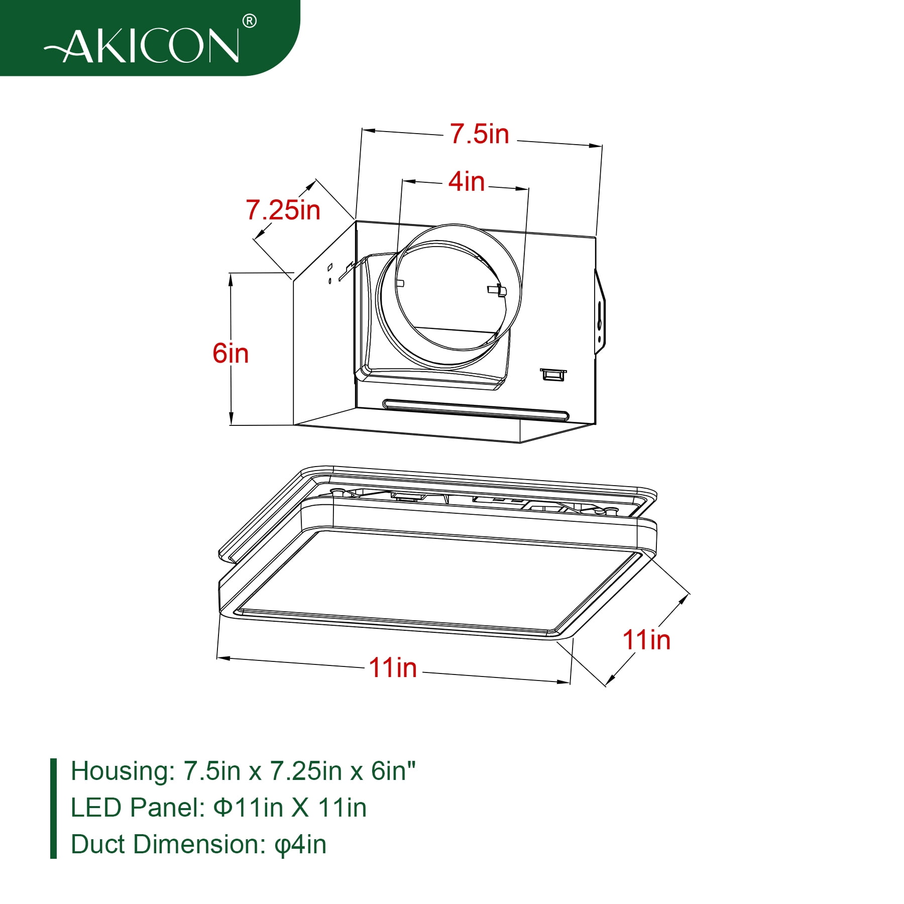 Akicon Bathroom Exhaust Fan with Light, 80CFM 2.0 Sones, Adjustable 3CCT LED, Nightlight, Silver