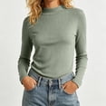 thumbnail image 4 of Xinoom Women Mock Neck Ribbed Long Sleeve Top, Slim Fit Stretchy Basic Tee, Soft Knit Undershirt for Office Daily Outfit Green,XXS, 4 of 8