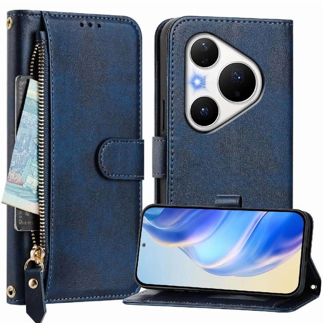 FOXDOCK Funda Tipo Cartera para Xiaomi Poco M6 Plus Cuero PU con Cremallera y Correa de Muñeca, Ranuras para Tarjetas, Soporte Plegable, Cierre Magnético