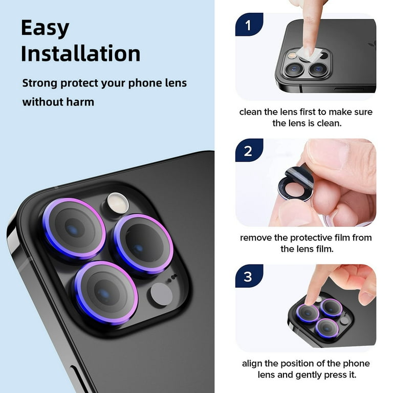 Elegant Choise Camera Lens Protector Metal Ring Tempered Glass Film for iPhone 14 Pro/14 Pro Max, Colorful