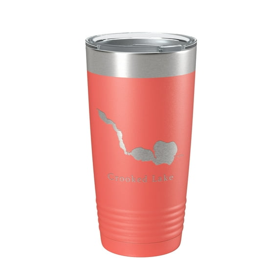 Crooked Lake Map Tumbler Travel Mug Insulated Laser Engraved Coffee Cup Indiana 20 oz Coral
