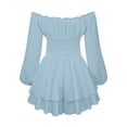 thumbnail image 5 of Women's Off Shoulder Dress, Ruffled Layered Chiffon Long Sleeve Swing Dress, Casual Beach Cover Up Dress for Vacation, Wedding and Date Night Light Blue L, 5 of 6