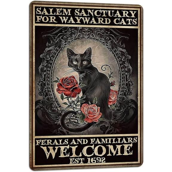 Vintage Black Cat Metal Sign Black Cat Every Day Is A Battle Novelty Metal Poster Home Kitchen Bathroom Aluminium Sign Art Wall Decor 12x8 Inch