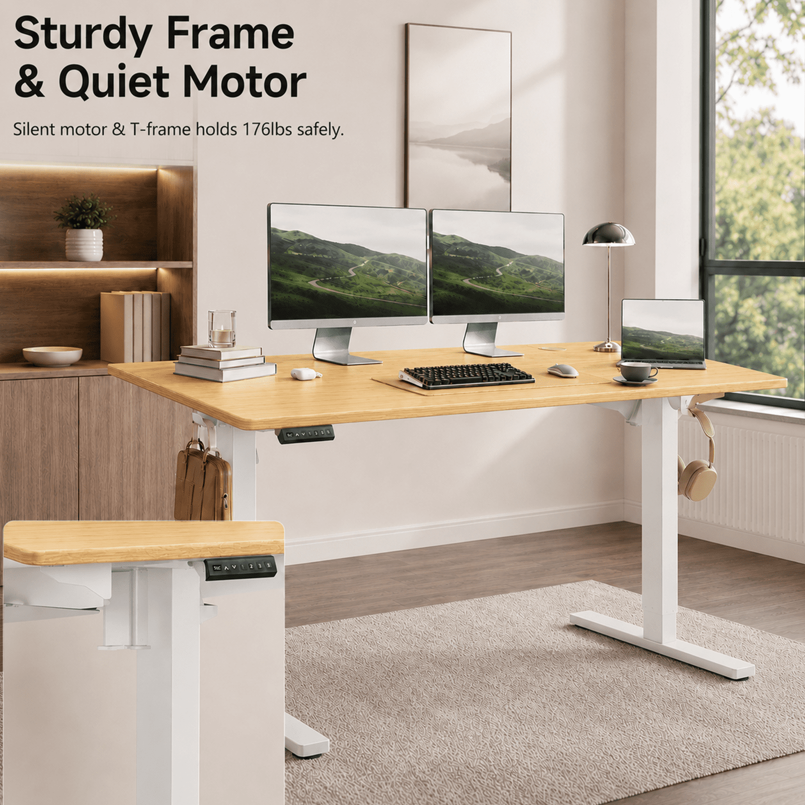 Alvantor Standing Desk, 28.7''- 48'' Height Electric Height Adjustable Home Office Desk with 3 Memory Presets, Sit and Stand Up, T-Shaped Frame