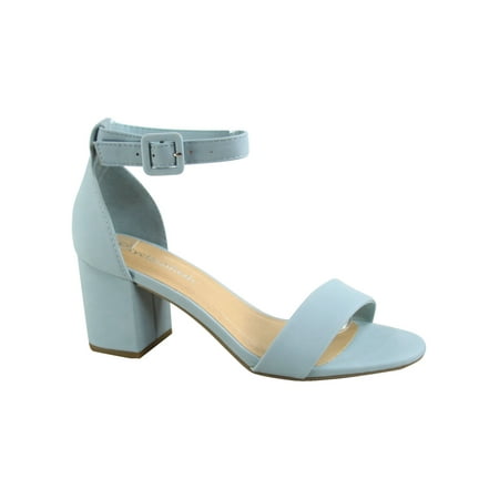 Cake-S Women s Fashion Open Toe Ankle Strap Buckle Low Chunky Heels Dress Sandals Shoes (Blue  5.5)