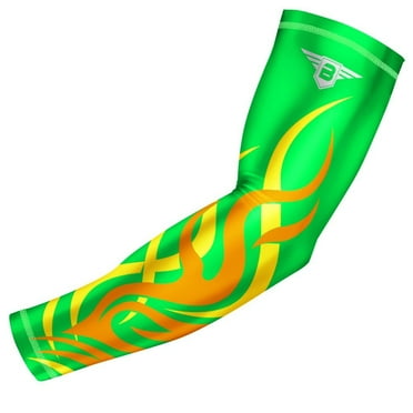 Bucwild Sports Flame Compression Arm Sleeve Youth/Kids & Adult Sizes - Baseball Basketball Football Running - UV/Sun Protection Cooling Base Layer Pain Relief (1 Sleeve)