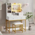 thumbnail image 3 of Qinaqin Makeup Vanity Escritorio con Mirror Charging Station LE cm de Profundidad Lights 4 Cajones 2 Abierto Shelves y Stool para Dormitorio o Studio, 3 of 5