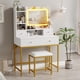 thumbnail image 2 of Makeup vanity escritorio con mirror estación de carga LED lights 4 cajones 2 abiertos estantes y stool para dormitorio o makeup studio, 2 of 5