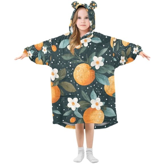 FORMRS Wearable Blanket Hoodie with Sleeves for Kids Cozy Flannel Sweatshirt, Green Oranges