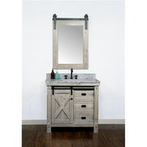 WK8536-CW SQ TOP 36 in. Rustic Solid Fir Barn Door Style Single Sink Vanity with Carrara White Marble Top with Rectangular Sink, Driftwood - No Faucet - 37 x 34.6 x 22 in.