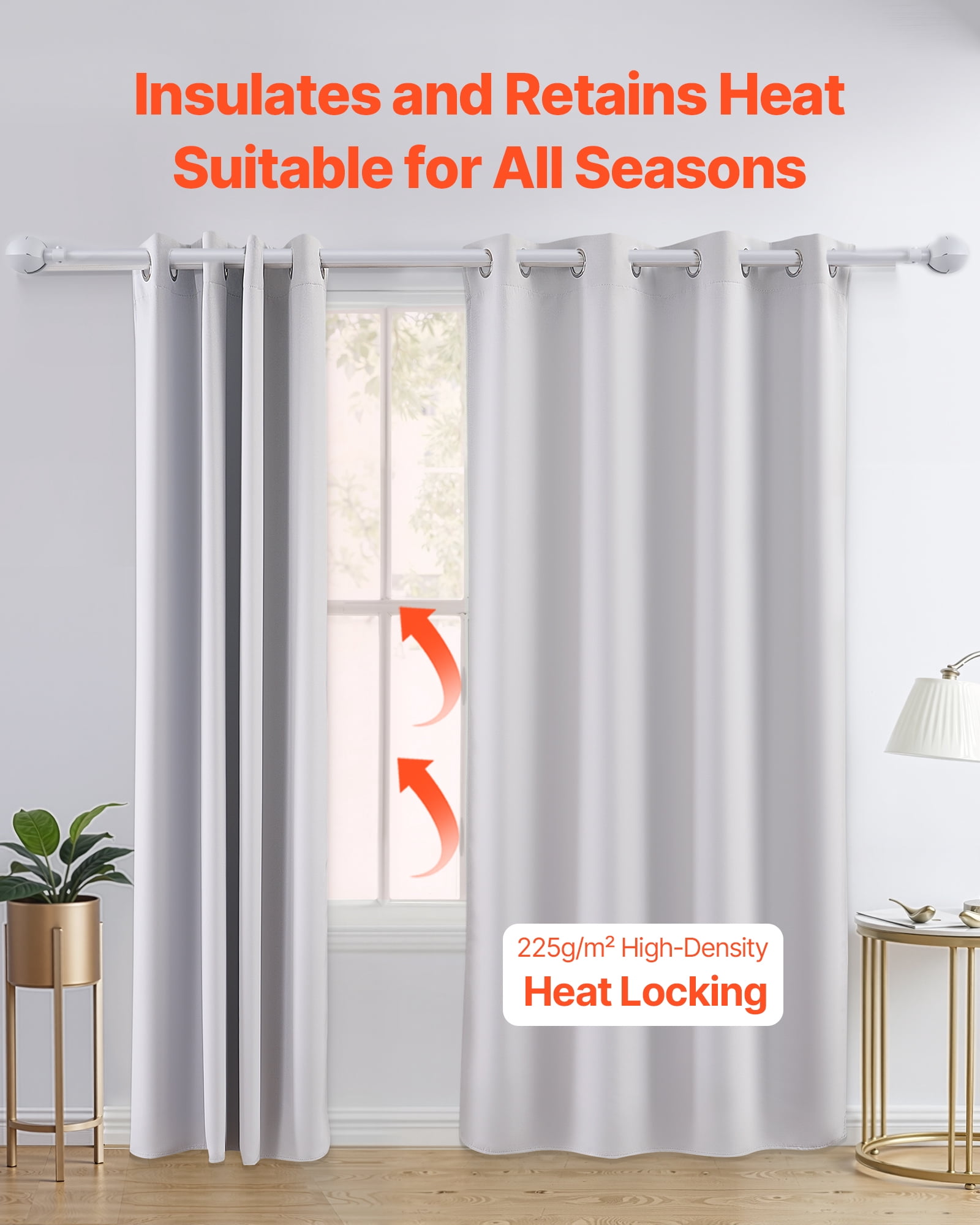 VEVOR Blackout Curtains, White Blocking Drapes for Bedroom and Living Room, 2 Panels Set Grommet Room Darkening Curtain, Solid Thermal Insulated Drapes, Noise Reducing Window Treatments, 52x84 inch