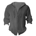 thumbnail image 3 of Afdoent Men's Casual Shirts Male Spring Button Hooded Long Sleeve Jacket Cardigan Jacquard Solid Color Shirt Casual Vacation Top, 3 of 3