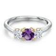 thumbnail image 3 of Gem Stone King 10K Two Tone Gold Purple Amethyst and White Zirconia Engagement Ring for Women | 0.98 Cttw | Round 5MM | Gemstone February Birthstone | Size 6, 3 of 6
